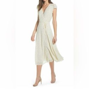 Reformation Carina S Ivory Polka Dot Midi Wrap Dress